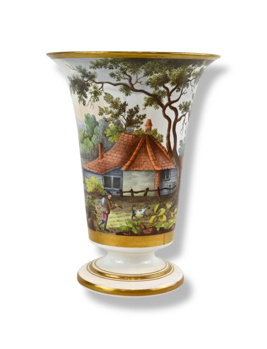 Vaso in Porcellana Dipinta Con Scena Bucolica - Inghilterra XIX Secolo